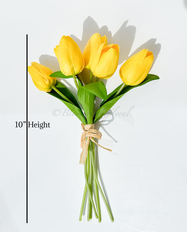 6 Stems Yellow Real Touch Tulips 10&quot; Artificial Flower Realistic High-Quality Artificial Kitchen/Wedding/Home Gifts Decor Floral Craft T-007