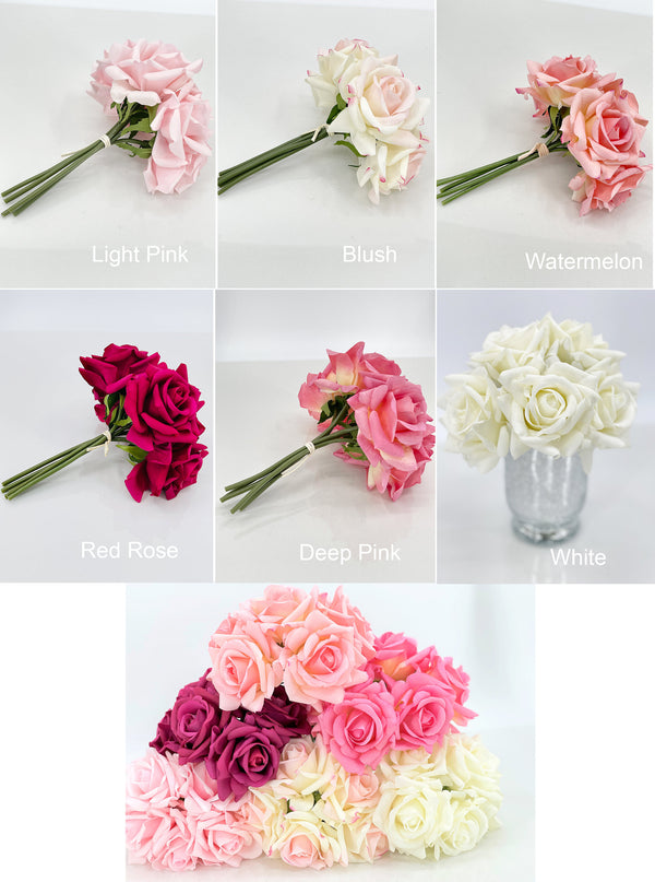 5 Stem Real Touch Roses | Extremely Realistic Luxury Quality Artificial Flower | Wedding/Home Decoration | Gifts | Floral Deep Pink R-009