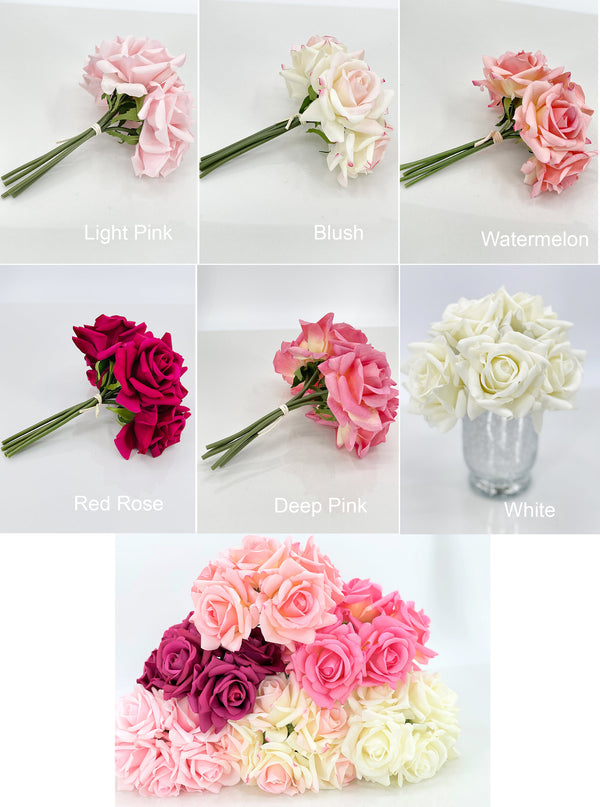 5 Stem Real Touch Roses | Extremely Realistic Luxury Quality Artificial Flower | Wedding/Home Decoration | Gifts Decor | Watermelon Rose