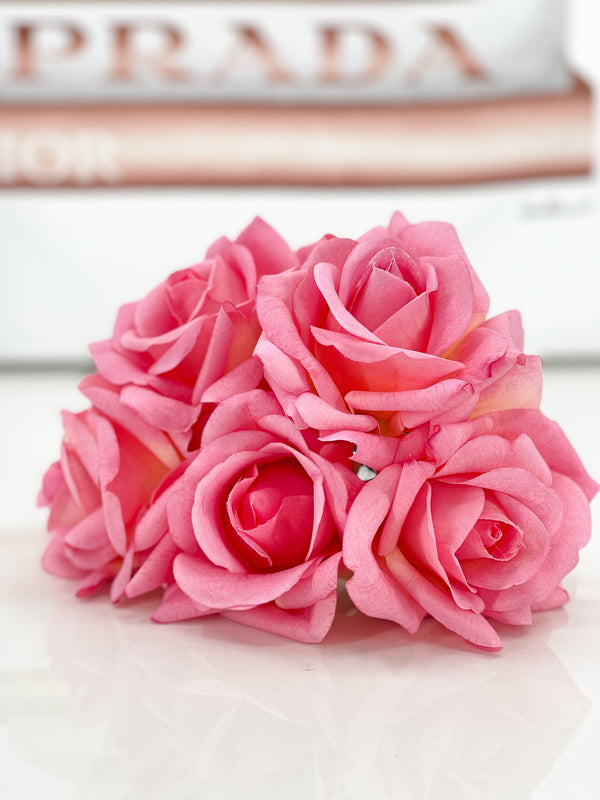 5 Stem Real Touch Roses | Extremely Realistic Luxury Quality Artificial Flower | Wedding/Home Decoration | Gifts | Floral Deep Pink R-009