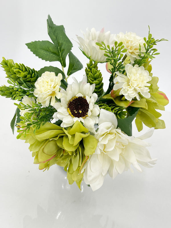 Dahlia, Sunflowers, Daisy Bouquet, Green White Artificial Flower | Wedding/Home Decoration | Gifts | Decor Floral, Centerpiece, Arrangement