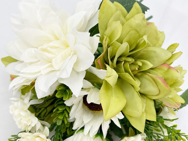 Dahlia, Sunflowers, Daisy Bouquet, Green White Artificial Flower | Wedding/Home Decoration | Gifts | Decor Floral, Centerpiece, Arrangement