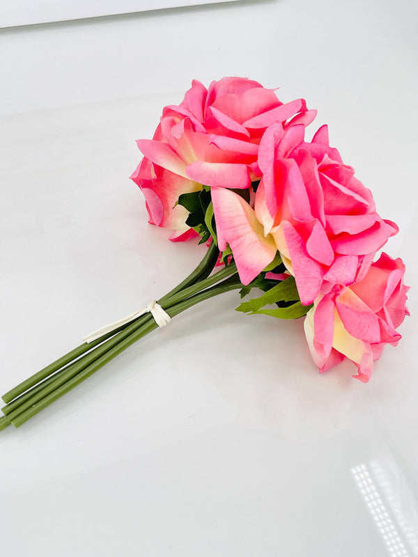 5 Stem Real Touch Roses | Extremely Realistic Luxury Quality Artificial Flower | Wedding/Home Decoration | Gifts | Floral Deep Pink R-009