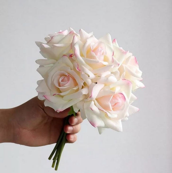 5 Stem Real Touch Roses | Extremely Realistic Luxury Quality Artificial Flower | Wedding/Home Decoration | Gifts Decor | Floral Blush R-002