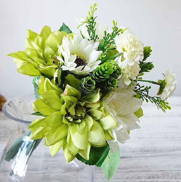 Dahlia, Sunflowers, Daisy Bouquet, Green White Artificial Flower | Wedding/Home Decoration | Gifts | Decor Floral, Centerpiece, Arrangement