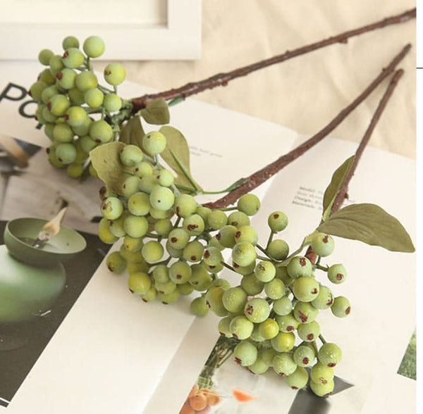 1 Berry Green Stem Artificial Fruit, Extremely Realistic Luxury Quality Artificial Kitchen/Wedding/Home Decoration Gifts Decor Floral