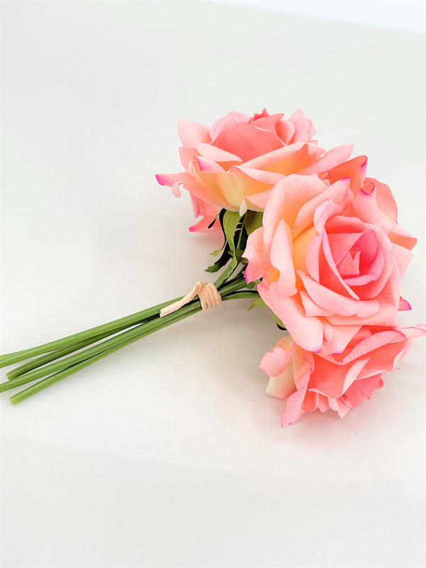 5 Stem Real Touch Roses | Extremely Realistic Luxury Quality Artificial Flower | Wedding/Home Decoration | Gifts Decor | Watermelon Rose