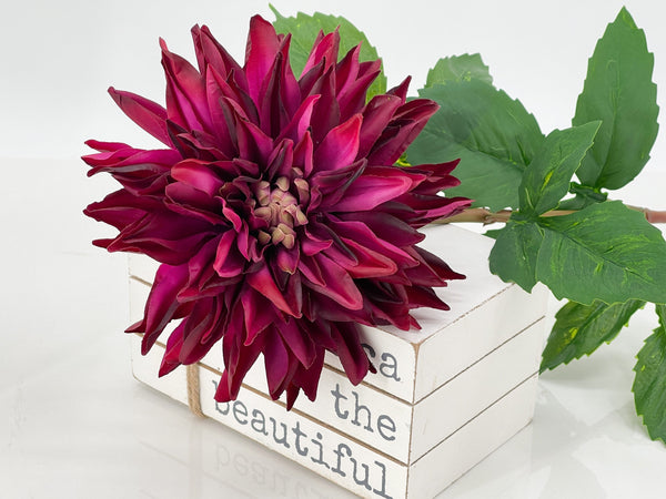 Burgundy Real Touch Large Dahlia | Extremely Realistic Luxury Quality Artificial Flower | Wedding/Home Decoration | Gifts | Floral D-003