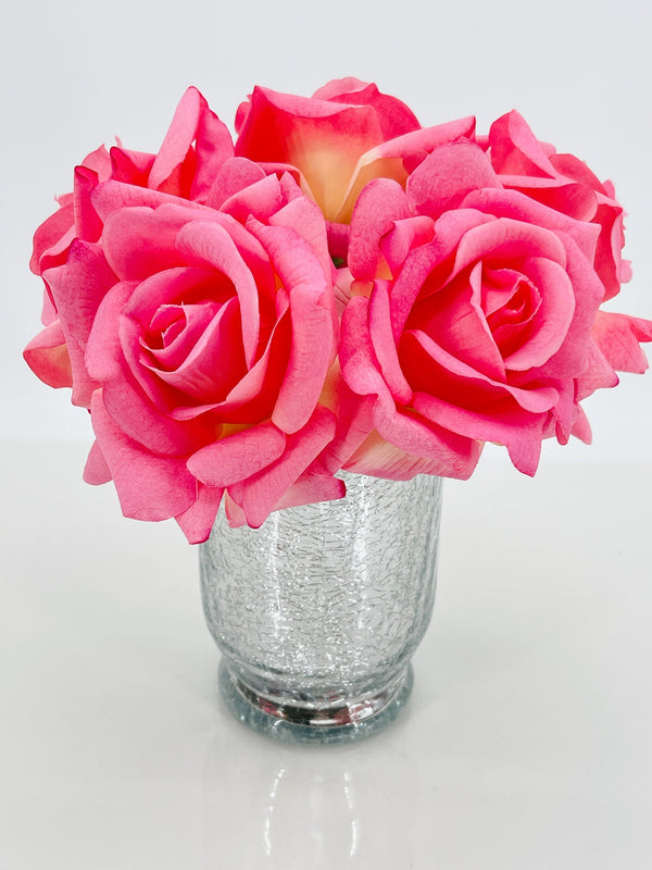 5 Stem Real Touch Roses | Extremely Realistic Luxury Quality Artificial Flower | Wedding/Home Decoration | Gifts | Floral Deep Pink R-009