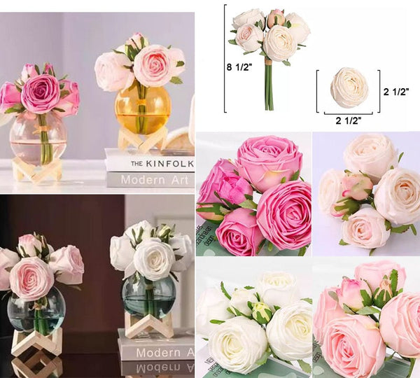 Bright Pink 6 Stem Real Touch Roses Extremely Realistic Luxury Quality Artificial Flower | Wedding/Home Decoration Gifts Decor Floral R-015