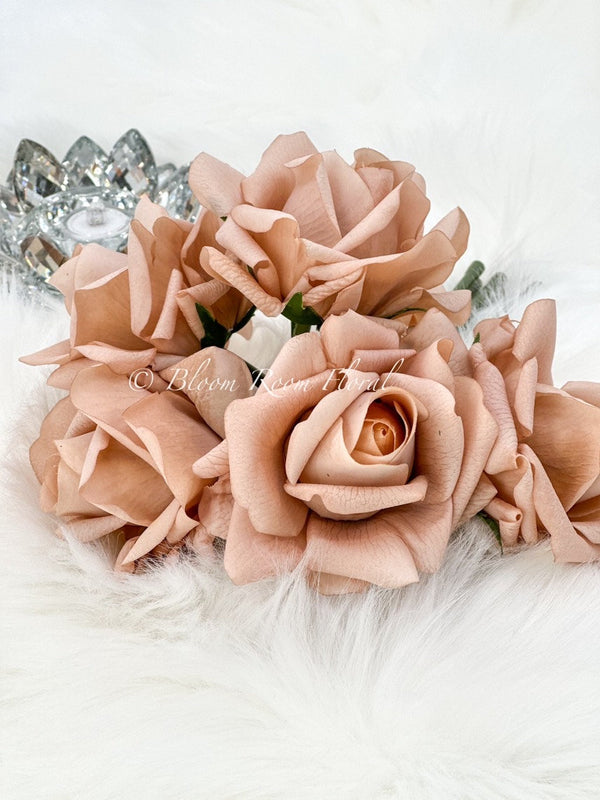 5 Stem Real Touch Roses | Extremely Realistic Luxury Quality Artificial Flower | Wedding/Home Decoration | Gifts Decor Floral Caramel R-006
