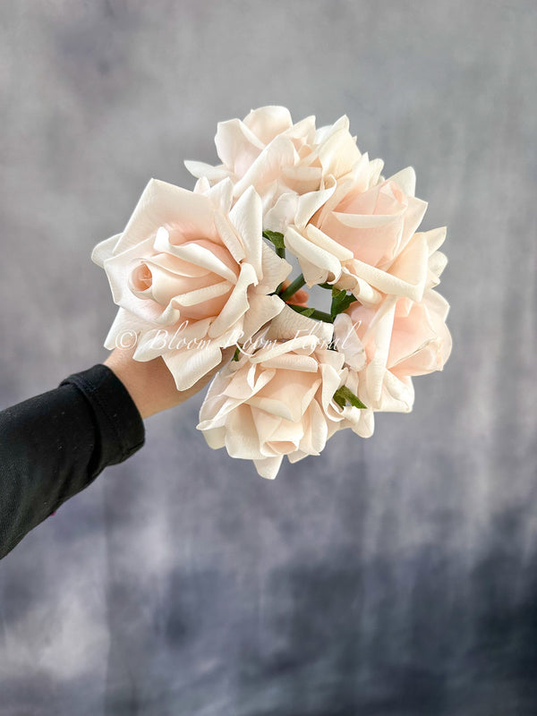 5 Stem Real Touch Roses | Extremely Realistic Luxury Quality Artificial Flower | Wedding/Home Decoration | Gifts | Floral Blush/Peach R-010