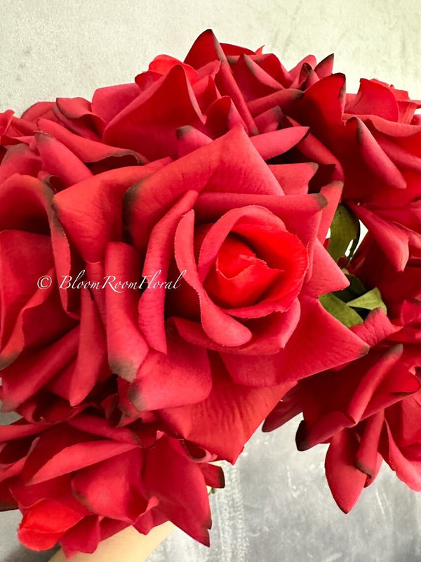 5 Stem Real Touch Roses | Extremely Realistic Luxury Quality Artificial Flower | Wedding/Home Decoration | Gifts | Decor Floral Red R-005