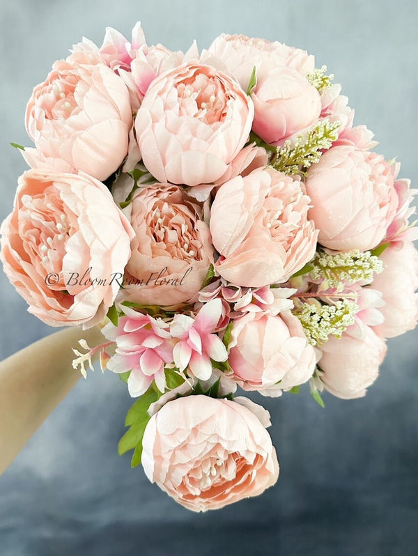 Large Head Peonies | Floral Bouquet Artificial Flower | Wedding/Home Decoration Gifts Décor | Floral, 20&#39;&#39; Soft Blooming 13 Stem Light Pink