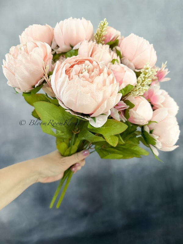 Large Head Peonies | Floral Bouquet Artificial Flower | Wedding/Home Decoration Gifts Décor | Floral, 20&#39;&#39; Soft Blooming 13 Stem Light Pink