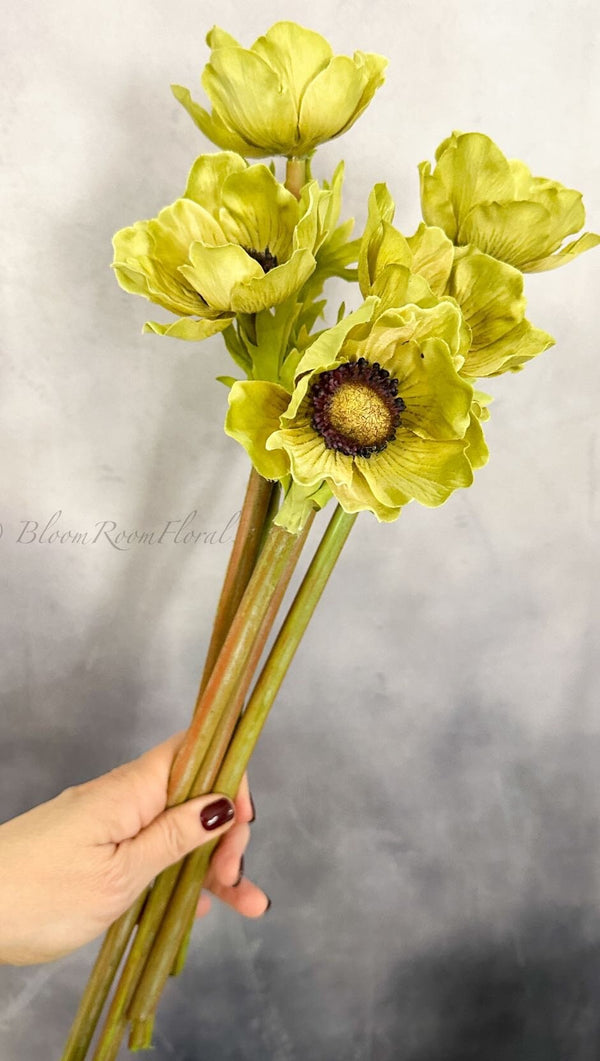 1 Green Anemone Stem, Artificial Flower Realistic Quality Artificial Floral Craft Kitchen Wedding Home Decoration Gifts Decor Floral Silk