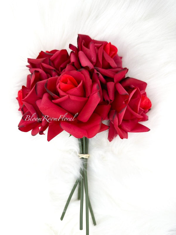 5 Stem Real Touch Roses | Extremely Realistic Luxury Quality Artificial Flower | Wedding/Home Decoration | Gifts | Decor Floral Red R-005