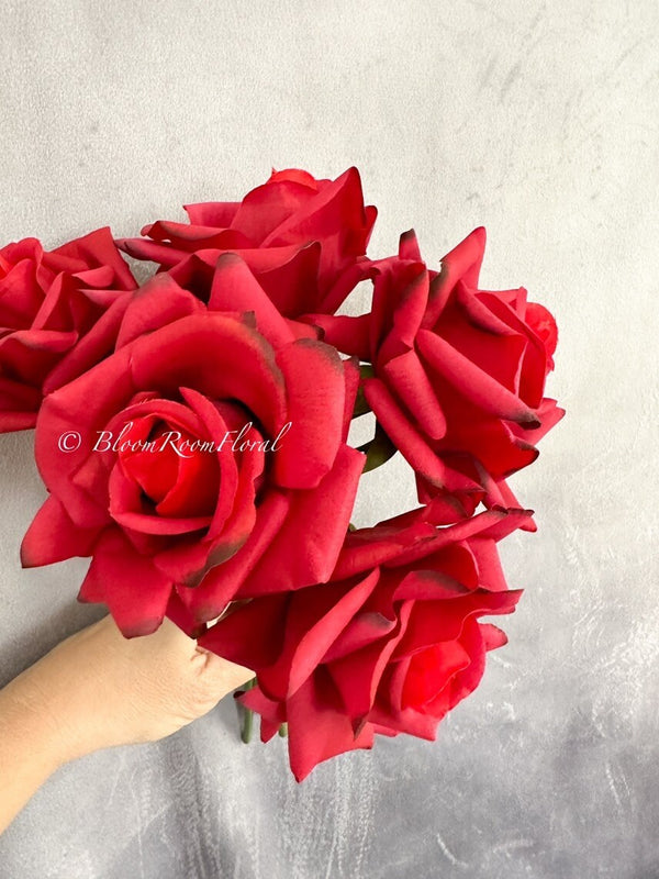 5 Stem Real Touch Roses | Extremely Realistic Luxury Quality Artificial Flower | Wedding/Home Decoration | Gifts | Decor Floral Red R-005