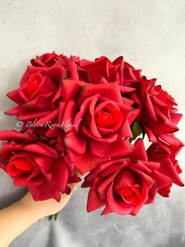 5 Stem Real Touch Roses | Extremely Realistic Luxury Quality Artificial Flower | Wedding/Home Decoration | Gifts | Decor Floral Red R-005