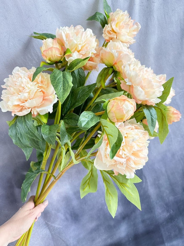 3-Head Peach Peony Silk Stem Realistic Luxury Quality Artificial Kitchen/Wedding/Home Decor | Gifts French Floral Flowers Cozy Decor P-019