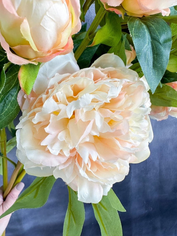 3-Head Peach Peony Silk Stem Realistic Luxury Quality Artificial Kitchen/Wedding/Home Decor | Gifts French Floral Flowers Cozy Decor P-019