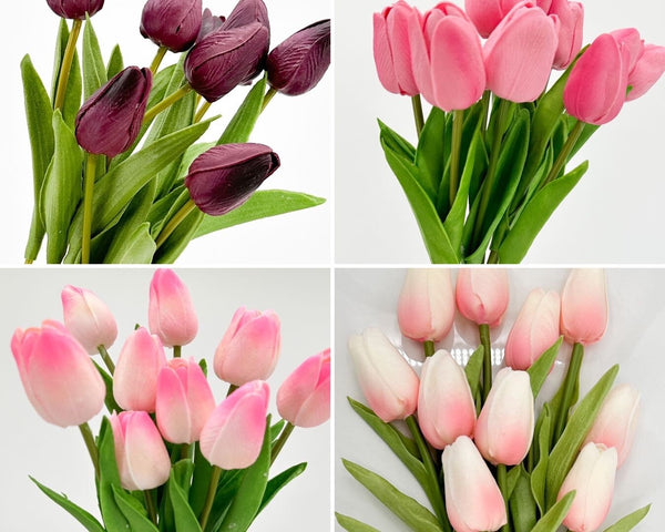 10 Stems Real Touch Tulips Stems, Artificial Flower Realistic Luxury Quality Faux Floral, Wedding/Home Gifts Decor Floral Craft Tulip Flower