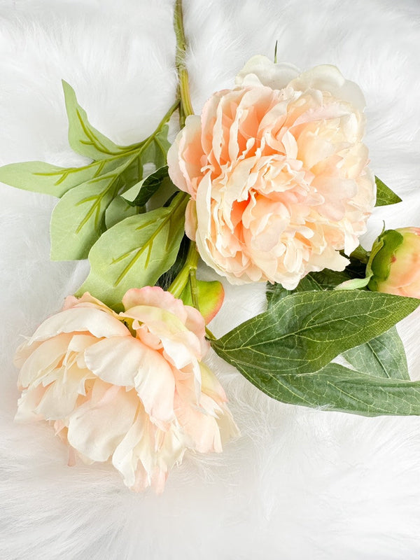 3-Head Peach Peony Silk Stem Realistic Luxury Quality Artificial Kitchen/Wedding/Home Decor | Gifts French Floral Flowers Cozy Decor P-019