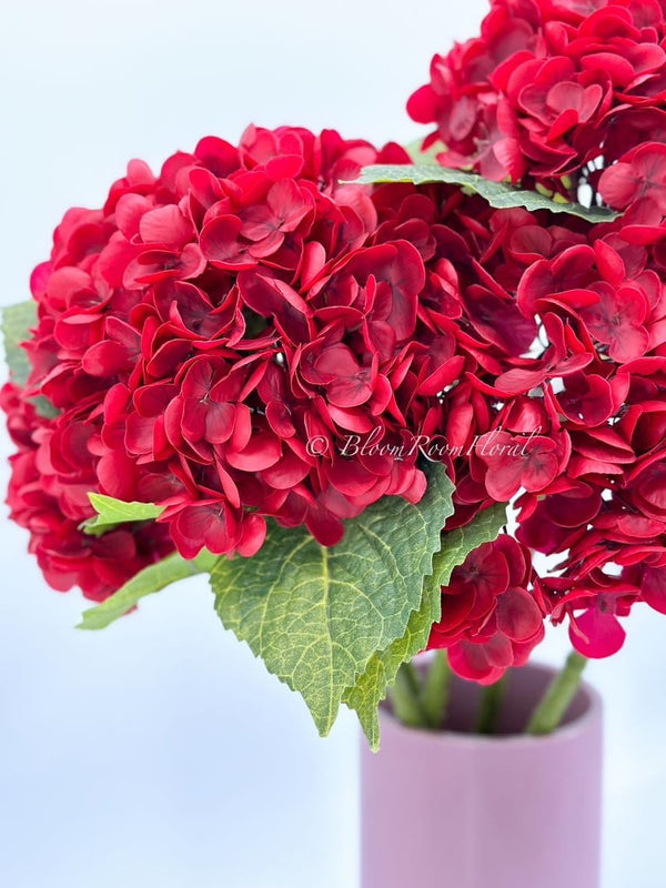 1 Red Real Touch Large Hydrangea | Extremely Realistic Luxury Quality Artificial Flower | Wedding/Home Decoration Gifts | Decor Floral H-009