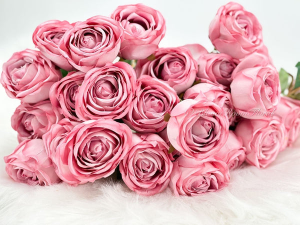 9 Heads Pink English Rose Bush, 18&quot; Tall High Quality Artificial Faux Flower Wedding/Home Decoration Gifts Decor Silk Flowers Pink