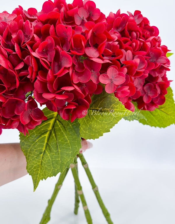 1 Red Real Touch Large Hydrangea | Extremely Realistic Luxury Quality Artificial Flower | Wedding/Home Decoration Gifts | Decor Floral H-009