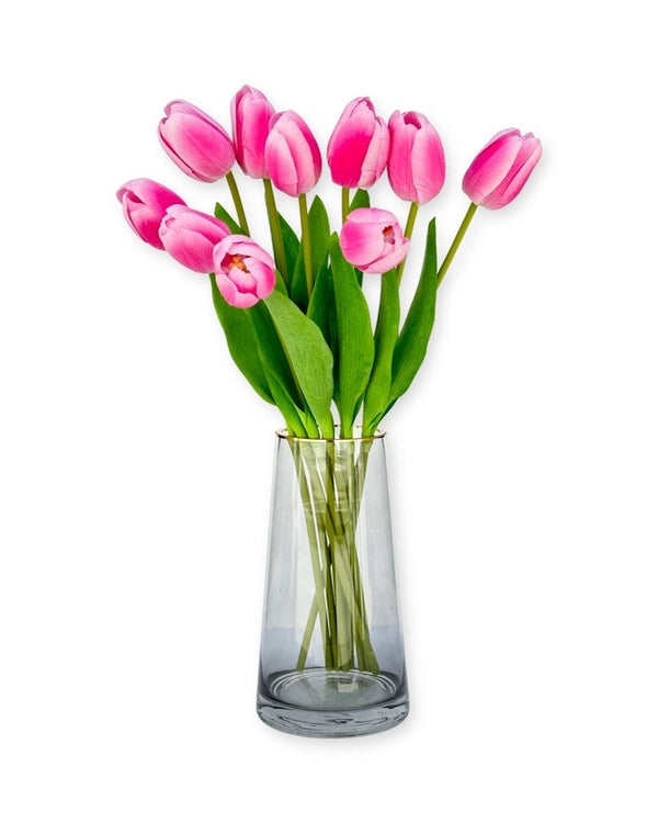 10 Stems Real Touch Tulips Stems, Artificial Flower High Quality Faux Floral, Wedding/Home Gifts Decor Floral Craft Tulip - Hot Pink T-006