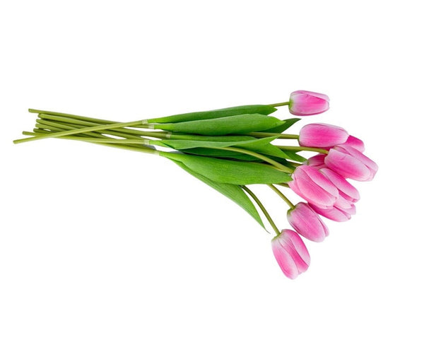 10 Stems Real Touch Tulips Stems, Artificial Flower High Quality Faux Floral, Wedding/Home Gifts Decor Floral Craft Tulip - Hot Pink T-006
