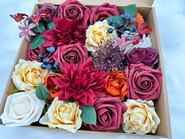 Artificial Flowers, Faux Wedding Bouquets, Fake Rose Blueberry Flowers Combo Box Set for Flower Arrangements Wedding DYI Home Decoration