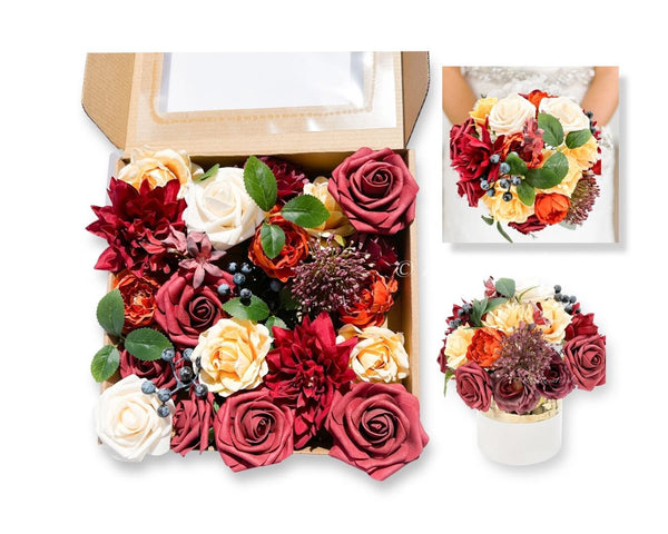 Artificial Flowers, Faux Wedding Bouquets, Fake Rose Blueberry Flowers Combo Box Set for Flower Arrangements Wedding DYI Home Decoration