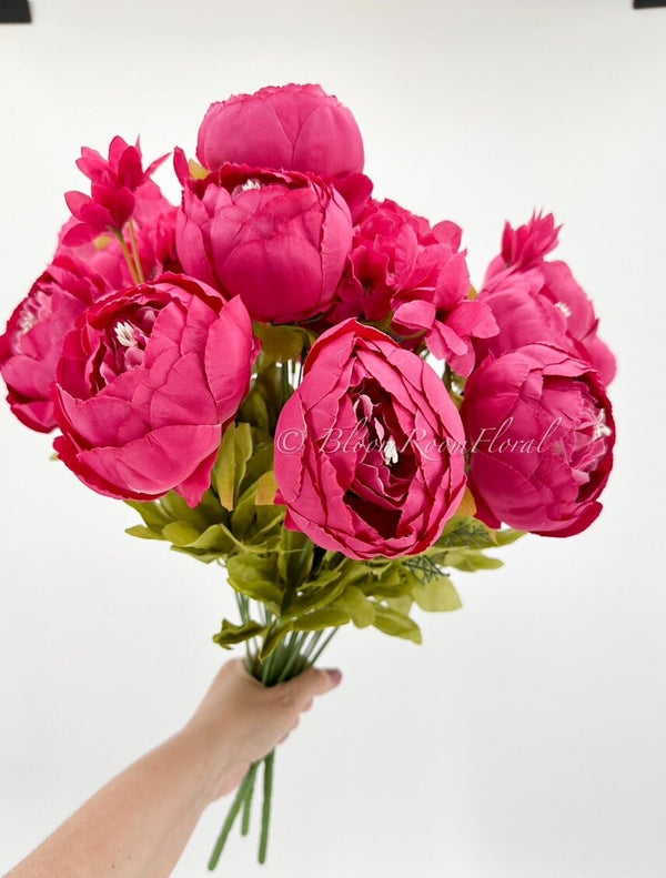 Large Head Peonies | Floral Bouquet Artificial Flower | Wedding/Home Decoration Gifts | Décor | Floral, 20&#39;&#39; Soft Blooming 13 Stem Hot Pink