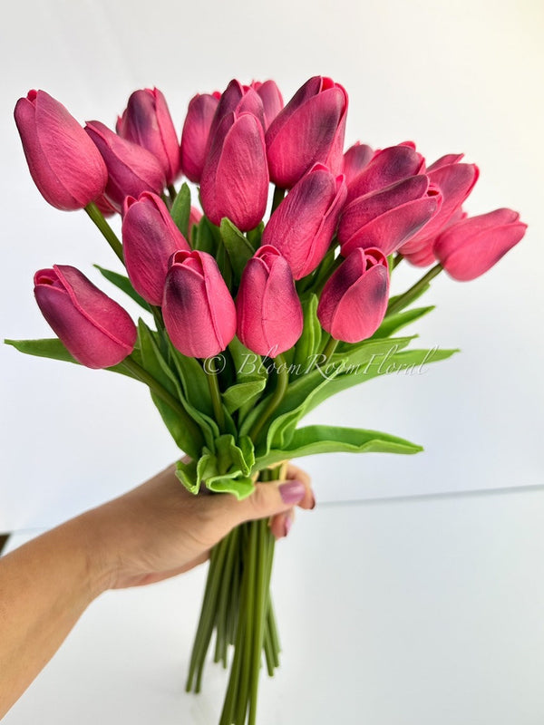 10 Hot Pink Real Touch Tulips Artificial Flower, Realistic Luxury Quality Artificial Kitchen/Wedding/Home Gifts Decor Floral Craft Floral