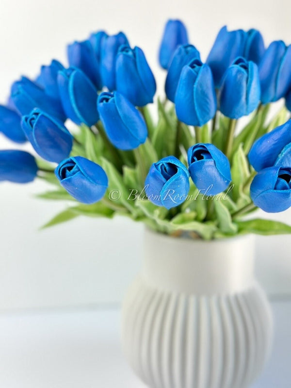 10 Blue Real Touch Tulips Artificial Flower, Realistic Luxury Quality Artificial Kitchen/Wedding/Home Gifts Decor Floral Craft Floral