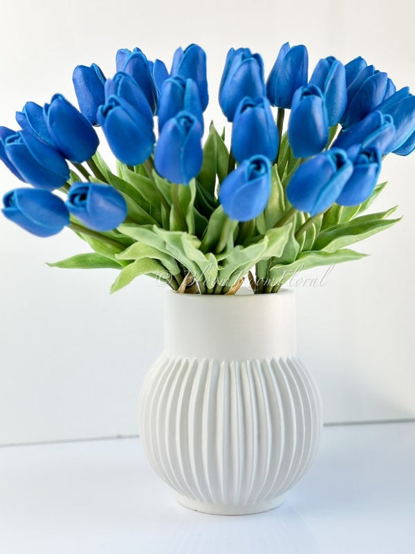 10 Blue Real Touch Tulips Artificial Flower, Realistic Luxury Quality Artificial Kitchen/Wedding/Home Gifts Decor Floral Craft Floral