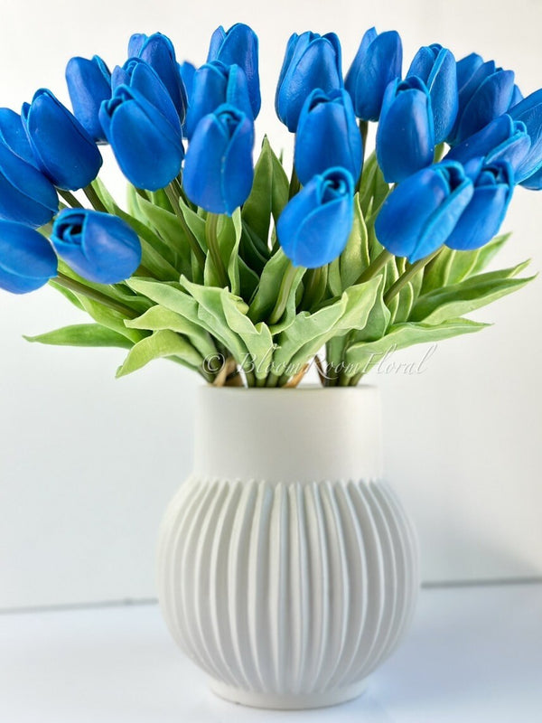 10 Blue Real Touch Tulips Artificial Flower, Realistic Luxury Quality Artificial Kitchen/Wedding/Home Gifts Decor Floral Craft Floral