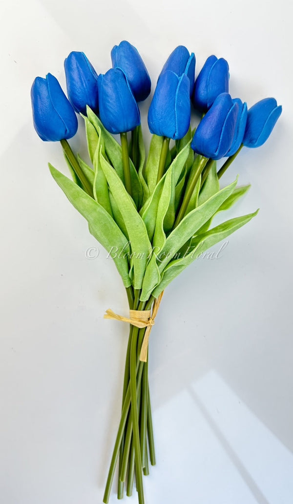 10 Blue Real Touch Tulips Artificial Flower, Realistic Luxury Quality Artificial Kitchen/Wedding/Home Gifts Decor Floral Craft Floral