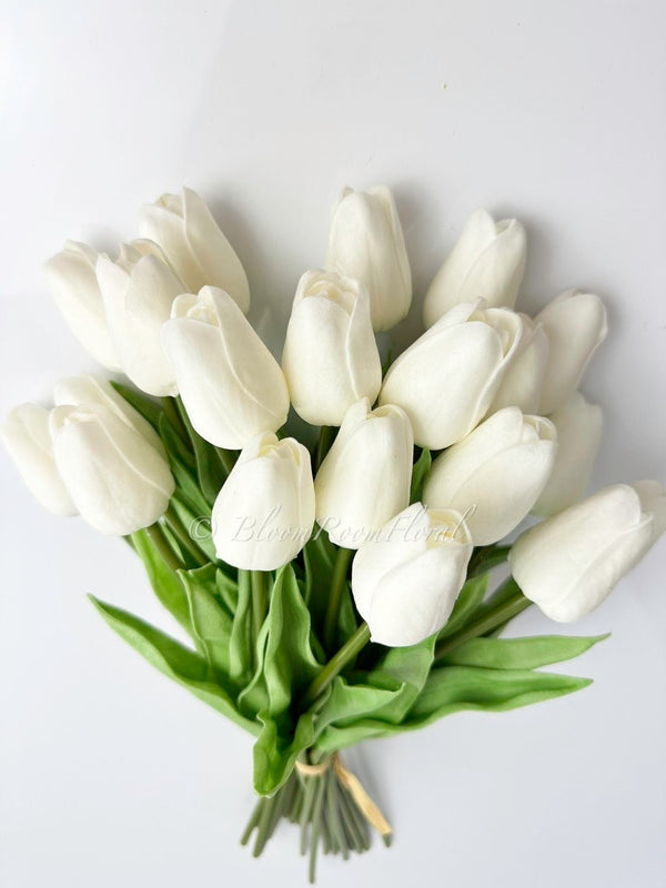 10 White Real Touch Tulips Artificial Flower, Realistic Luxury Quality Artificial Kitchen/Wedding/Home Gifts Decor Floral Craft Floral