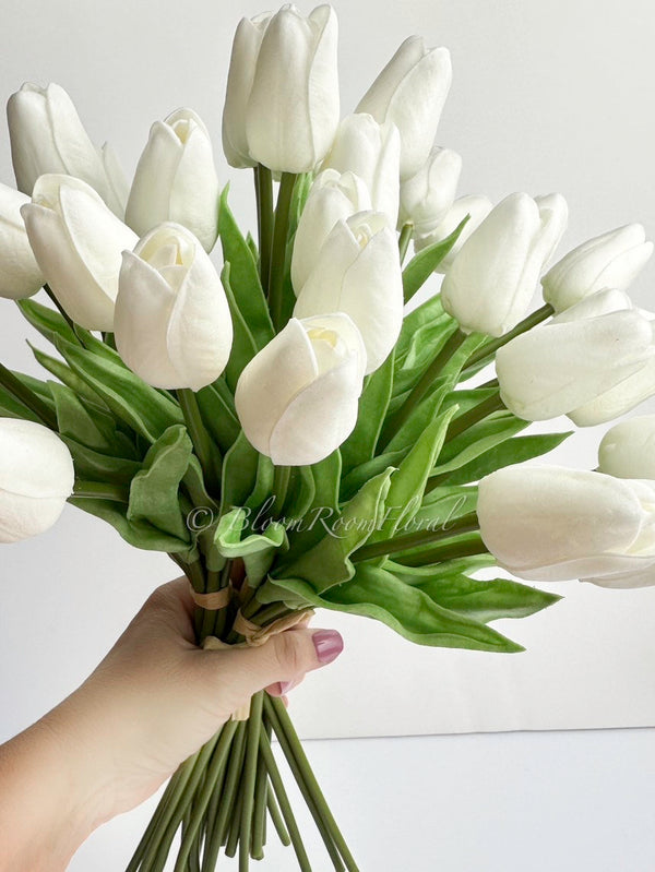 10 White Real Touch Tulips Artificial Flower, Realistic Luxury Quality Artificial Kitchen/Wedding/Home Gifts Decor Floral Craft Floral