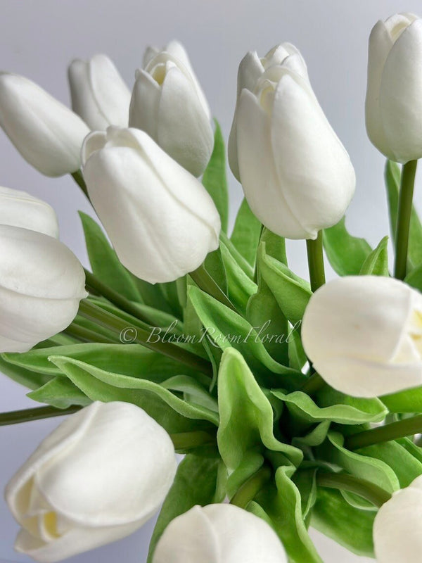 10 White Real Touch Tulips Artificial Flower, Realistic Luxury Quality Artificial Kitchen/Wedding/Home Gifts Decor Floral Craft Floral