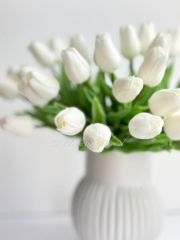 10 White Real Touch Tulips Artificial Flower, Realistic Luxury Quality Artificial Kitchen/Wedding/Home Gifts Decor Floral Craft Floral