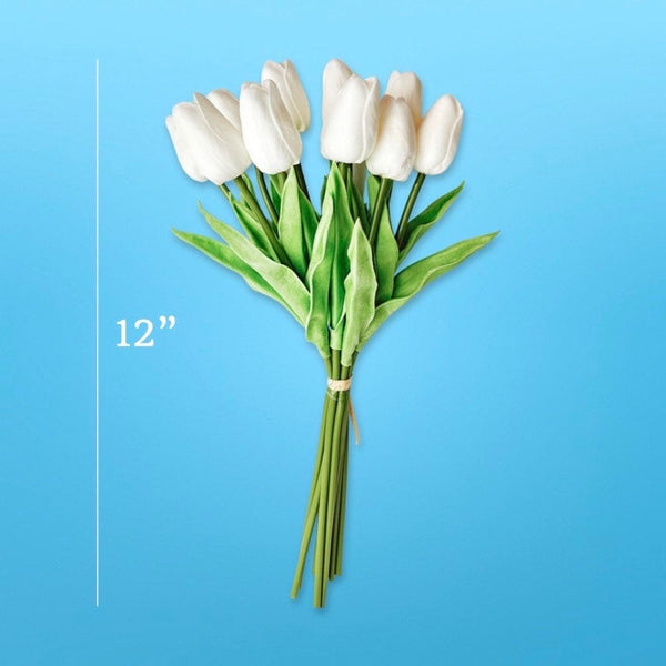 10 White Real Touch Tulips Artificial Flower, Realistic Luxury Quality Artificial Kitchen/Wedding/Home Gifts Decor Floral Craft Floral