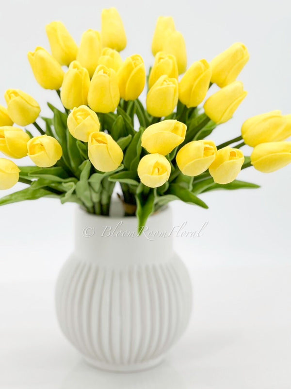 10 Yellow Real Touch Tulips Artificial Flower, Realistic Luxury Quality Artificial Kitchen/Wedding/Home Gifts Decor Floral Craft Floral