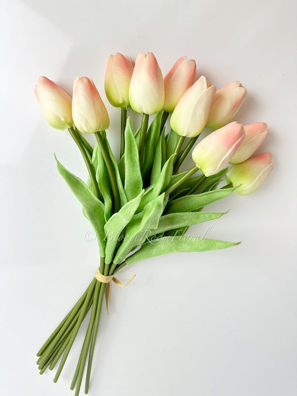 10 Peach Real Touch Tulips Artificial Flower, Realistic Luxury Quality Artificial Kitchen/Wedding/Home Gifts Decor Floral Craft Floral