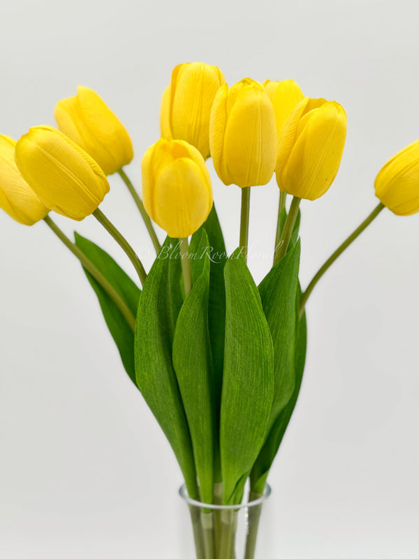 10 Stems Real Touch Tulips Stems, Artificial Flower High Quality Faux Floral, Wedding/Home Gifts Decor Floral Craft Tulip - Yellow T-004