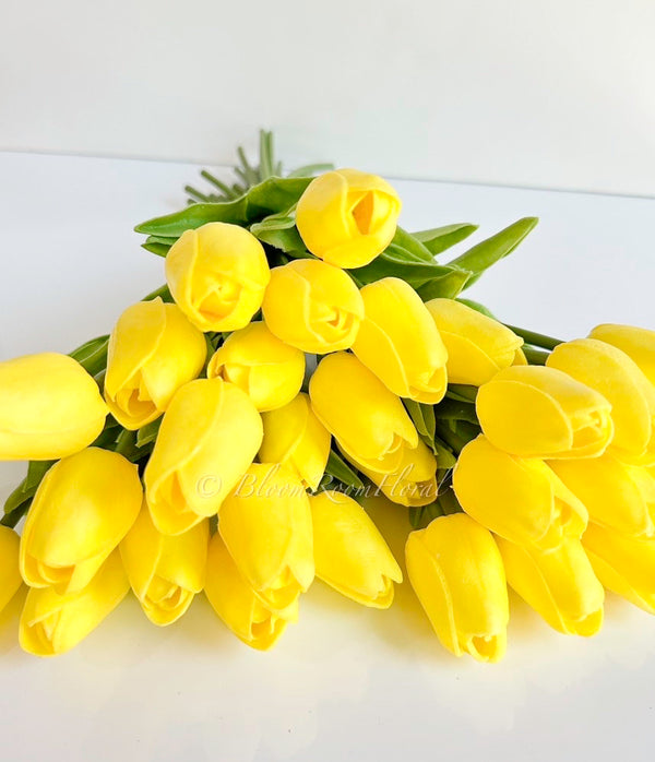 10 Yellow Real Touch Tulips Artificial Flower, Realistic Luxury Quality Artificial Kitchen/Wedding/Home Gifts Decor Floral Craft Floral