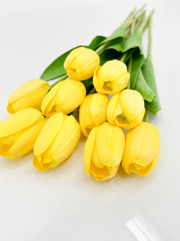 10 Stems Real Touch Tulips Stems, Artificial Flower High Quality Faux Floral, Wedding/Home Gifts Decor Floral Craft Tulip - Yellow T-004